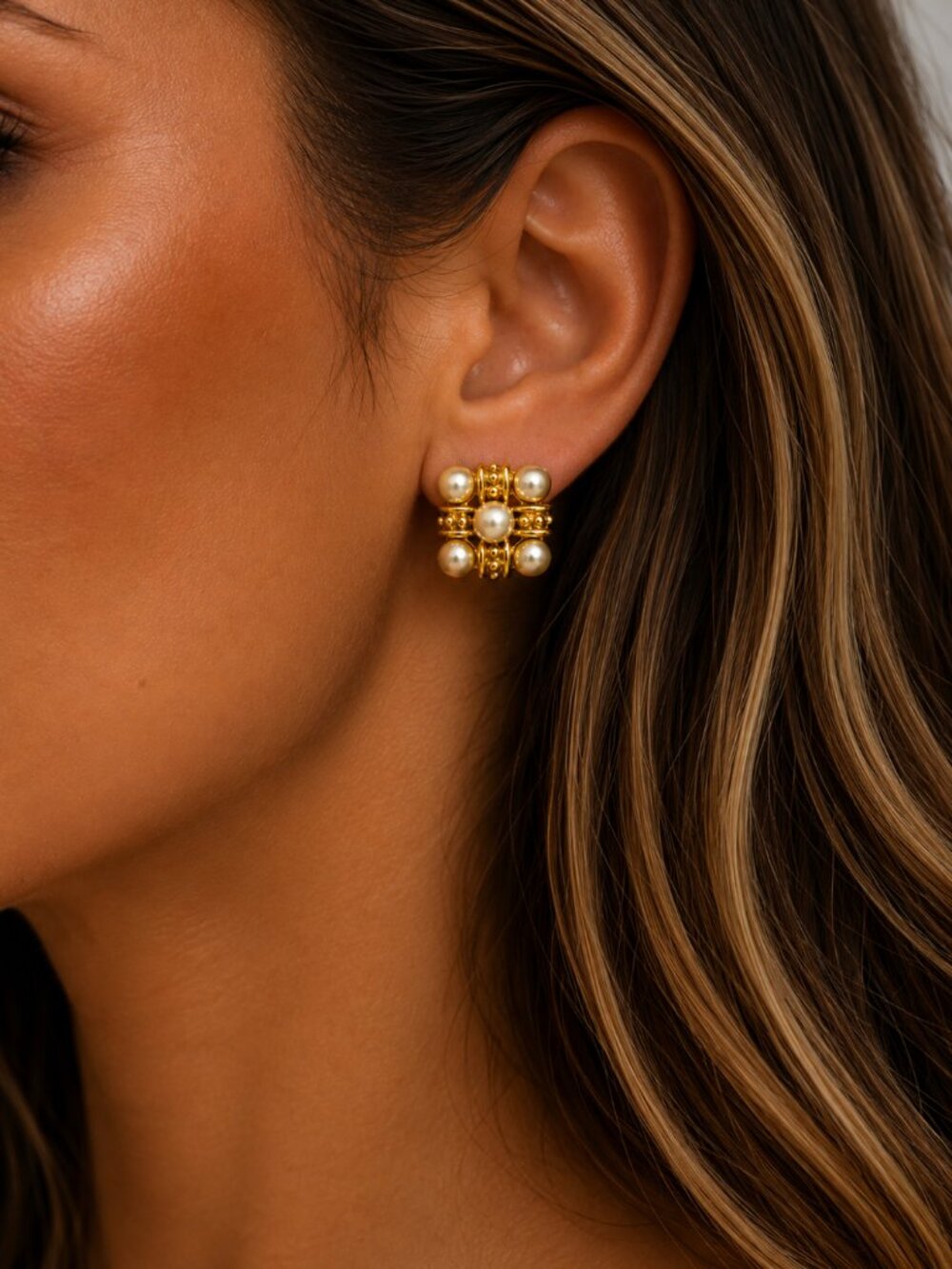 "Audrey" Earrings - Vintage Inspired Gold Pearl Earrings